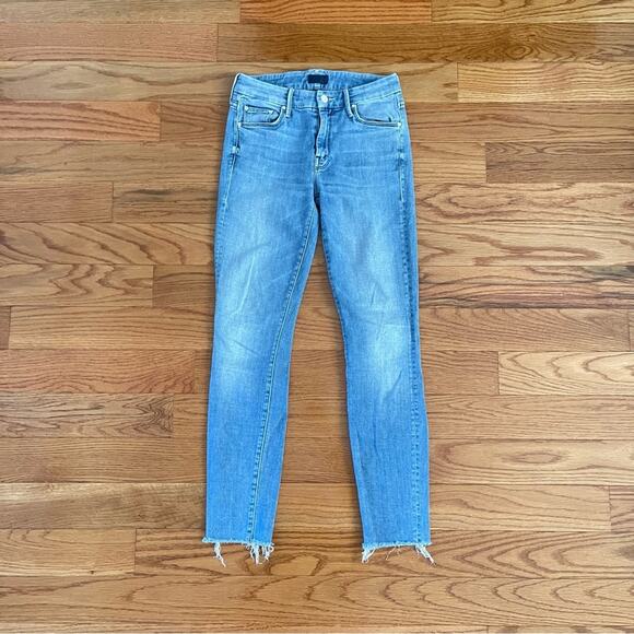 Mother The Looker Ankle Fray Cropped Skinny Jeans Womens 24 When Sparks Fly Blue - Picture 2 of 11
